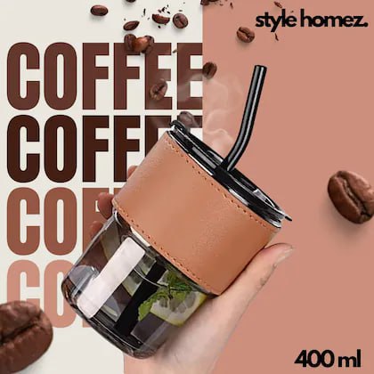 GLASS TUMBLER CUP WITH LID 400ML
