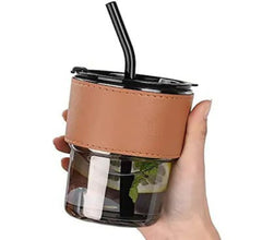 GLASS TUMBLER CUP WITH LID 400ML